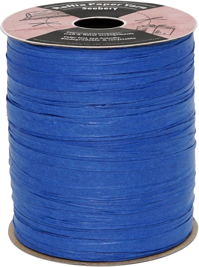 SEEBERY Raffia Ribbon for Crafts - Raffia Yarn Grass Twine for Gift Wrapping, DIY Decoration & More | Matte String Paper Rope for Crochet - 1/4'' Wide, 100 Yards, Blue - Image 1